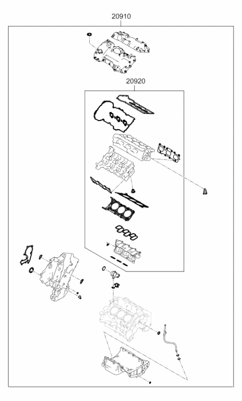 2021 Kia Telluride Engine Overhaul Gasket Kit Diagram for 209203LA08