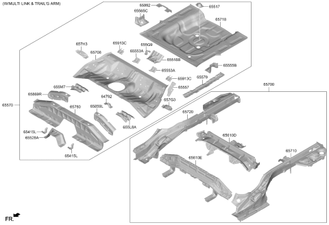 2026 Kia K4 Rear Floor Panel Assembly Diagram for 65510GG000