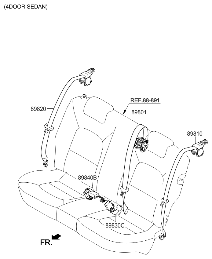 898301W100HU Genuine Kia BUCKLE ASSEMBLYREAR SEAT BELT