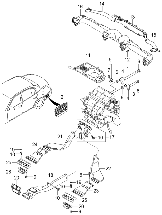 2006 Kia Amanti New Body Style (Produced Before OCT.2006) Heater System-Duct & Hose