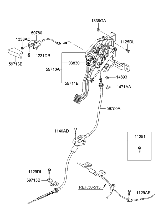 597504D000 Genuine Kia CABLE ASSEMBLYPARKING BRAKE