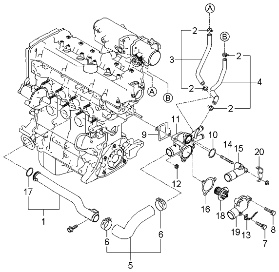 2006 Kia Rio Produced Before SEP.2006 Coolant Hose & Pipe