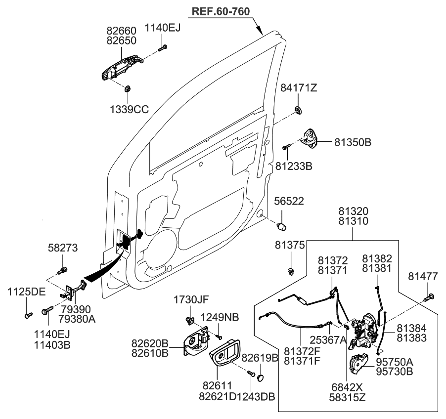 813713E000 Genuine Kia CABLE ASSEMBLYFRONT DOOR INSIDE