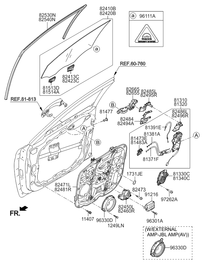 2016 Kia K900 Front Door Window Regulator & Glass