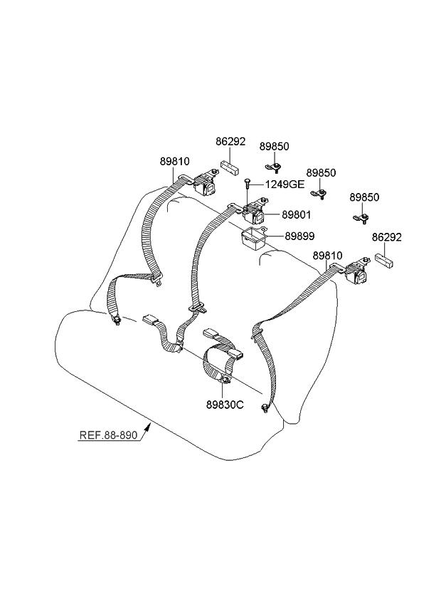 898302F50287 Genuine Kia BUCKLE ASSEMBLYREAR SEAT BELT