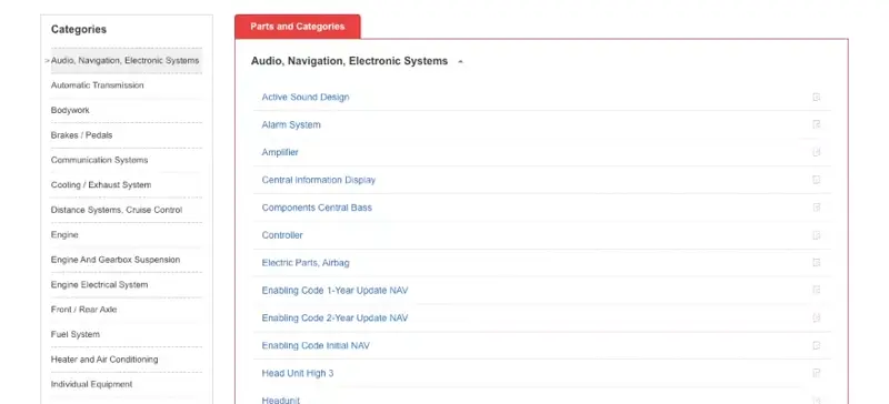 How to find a part from the categories displayed on desktop?