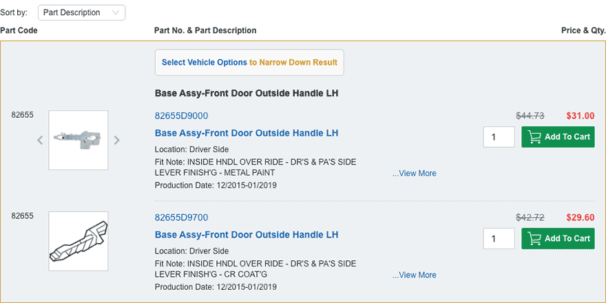 How do I locate a part from the category I've selected?